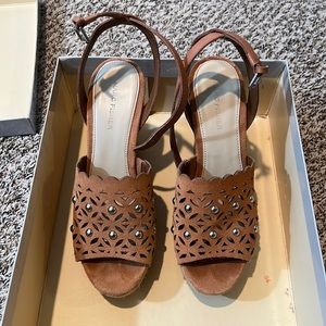 Women’s size 8 Marc Fisher tan wedges with silver embellishments